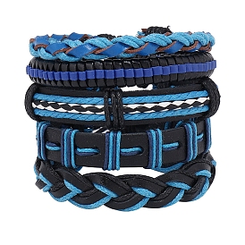 5piezas 5 conjunto de pulsera de cordón de cuero sintético trenzado ajustable estilo con cordón encerado para hombres