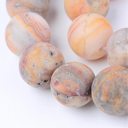 Chapelets de perles folles agate naturelles  , ronde, givré