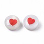 Natural Freshwater Shell Beads, with Enamel, Flat Round with Heart