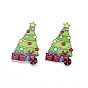 Noël 2-boutons en bois d'érable peints à la bombe, imprimé sur une seule face, arbre de Noël