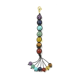 Chakra Gemstone Pendant Decorations, with Lobster Claw Clasps and Gemstone Bead Tassel Hanging Ornaments