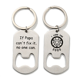 Father's Day Gift 201 Stainless Steel Oval with Word Bottle Opener Keychains, with Iron Key Rings