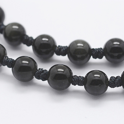 Natural Golden Sheen Obsidian Beaded Pendant Necklaces, with Natural Obsidian Pendants, Buddha