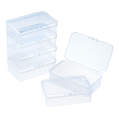 6 caja de plástico transparente con tapa con bisagras, para manualidades, diamantes de uñas, almacenamiento de cuentas, Rectángulo