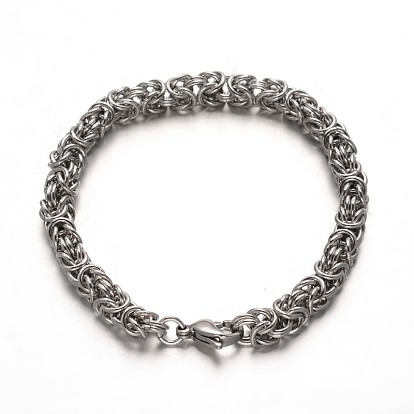 304 Stainless Steel Byzantine Chain Bracelets, with Lobster Claw Clasps, 7-1/2 inch(190mm)
