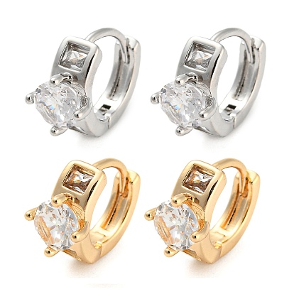 Brass with Cubic Zirconia Hoop Earrings, Diamond