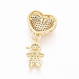 Brass Micro Pave Clear Cubic Zirconia Pendants, Long-Lasting Plated, Heart & Boy