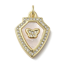 Brass Micro Pave Cubic Zirconia Pendants, with Shell, Butterfly