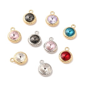 Glass Pendants, Rack Plating Alloy Findings, Nickel Free, Flat Round Charms