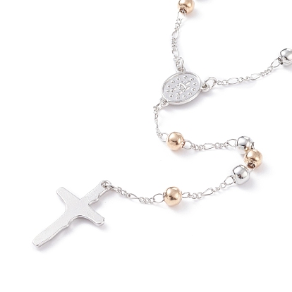 Prière religieuse collier lariat perlé en alliage bicolore, vierge marie crucifix croix chapelet collier de perles pour pâques