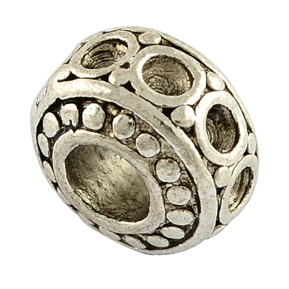 Alliage de style tibétain perles européennes supports strass, rondelle, Perles avec un grand trou   , sans plomb, 9x6mm, trou: 4 mm, sur 628 pcs / 1000 g, propres à 2 mm strass