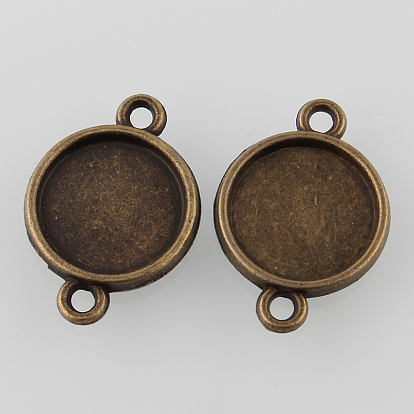 Tibetan Style Alloy Cabochon Connector Settings, Cadmium Free & Lead Free, Double-Sided Tray, Flat Round