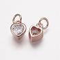 Brass Micro Pave Grade AAA Cubic Zirconia Charms, Lead Free & Nickel Free & Cadmium Free, Heart