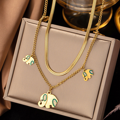 Vintage Elephant Flower Pendant Stainless Steel Necklace for Women
