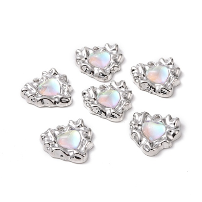 Transparent Resin Pendants, with Platinum Tone Alloy Findins, Heart Charm