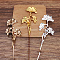 Iron Hair Stick Findings, with Alloy Cabochons Setting, Leaf