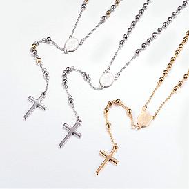 304 Stainless Steel Pendant Necklaces, Rosary Bead Necklaces