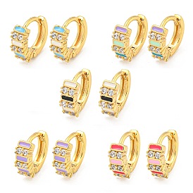Real 18K Gold Plated Brass Hoop Earrings, with Enamel and Clear Cubic Zirconia