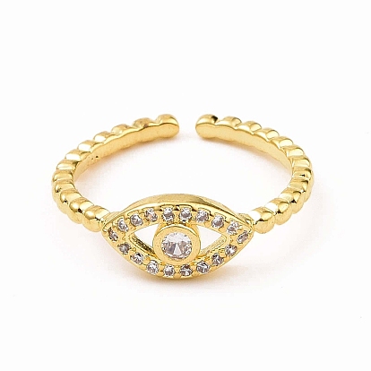 Clear Cubic Zirconia Evil Eye Open Cuff Ring, Brass Jewelry for Women
