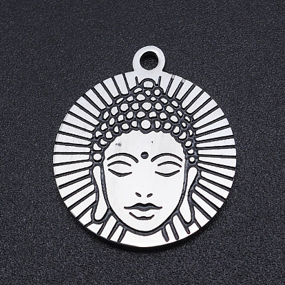 201 Stainless Steel Etched Pendants, Flat Round with Joss