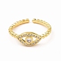 Clear Cubic Zirconia Evil Eye Open Cuff Ring, Brass Jewelry for Women