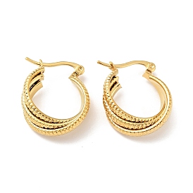 Placage sous vide 201 anneaux entrelacés en acier inoxydable boucles d'oreilles triples avec 304 épingles en acier inoxydable, gros bijoux entrelacés pour femmes