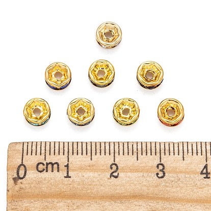 Brass Rhinestone Spacer Beads, for Jewelry Craft Making Findings, Grade A, Straight Flange, Golden Metal Color, Rondelle
