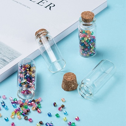 Contenants de perles de bocal en verre, avec bouchon en liège, souhaitant bouteille, clair, 22x62mm