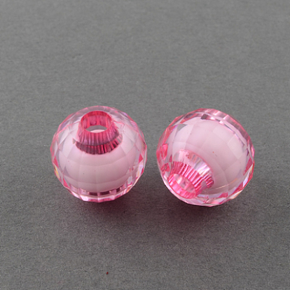 Transparent Acrylic Beads, Bead in Bead, Faceted, Round, 16mm, Hole: 5mm, 44pcs/500g