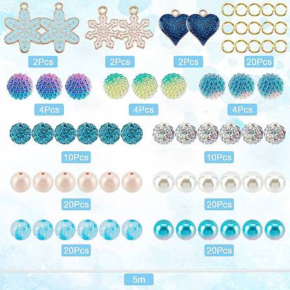 Kits de fabrication de bracelets de flocon de neige bricolage sunnyclue, y compris strass en argile polymère et acrylique et perles en plastique et en verre, Pendentifs en émail , Anneaux en laiton, ficelle élastique