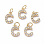 Brass Micro Pave Grade AAA Cubic Zirconia Charms, Letter C, Cadmium Free & Nickel Free & Lead Free