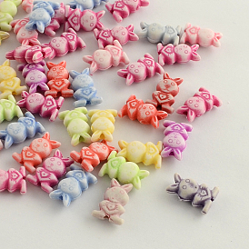 Craft Style Colorful Bunny Acrylic Beads, Rabbit with Heart, 13.5x9x5mm, Hole: 2mm, about 1700pcs/500g