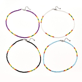 Semences de verre colliers de perles, avec 304 accessoires en acier inoxydable