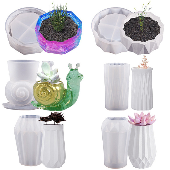 Moules de vase en silicone de qualité alimentaire, polygone/octogone/escargot, bricolage, moules de résine, pour la fabrication artisanale de résine uv et de résine époxy