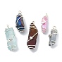 Electroplated Natural Quartz Crystal Pendants, Copper Wire Wrapped Nuggets Charms, Mixed Color