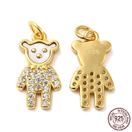 925 Sterling Silver Micro Pave Cubic Zirconia Charms, Bear Charm, with Shell & 925 Stamp & Jump Ring