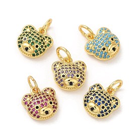 Brass Pendants, with Cubic Zirconia, Lead Free & Cadmium Free, Bear Charms, Real 18K Gold Plated