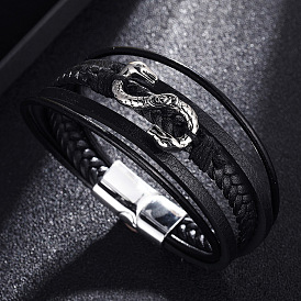 Leather Cords Multi-strand Bracelets with Magnetic Clasp, Snake Link Punk Bracelet