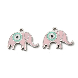 304 Stainless Steel Enamel Pendants, Elephant with Evil Eye Charms, Stainless Steel Color