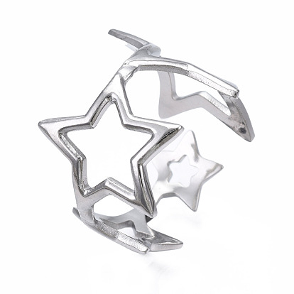 304 открытая манжета в форме звезды из нержавеющей стали, массивное полое кольцо для женщин