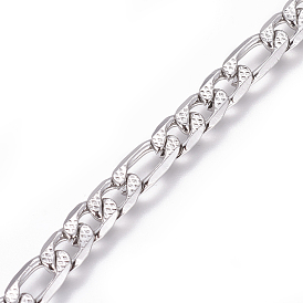 304 Stainless Steel Figaro Chains, Unwelded, Textured