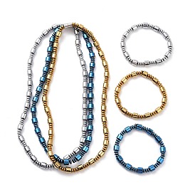 Hematites sintéticos y columna de latón collar pulsera con cierres magnéticos, conjunto de joyas de piedras preciosas para hombres y mujeres