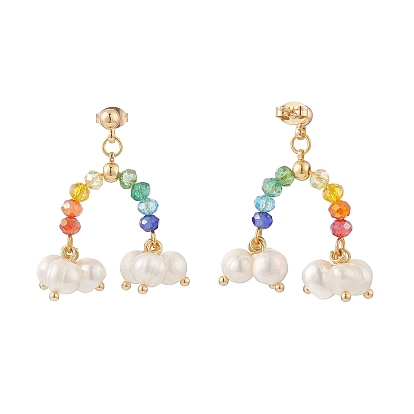 Boucles d'oreilles pendantes arc-en-ciel et nuage en perles naturelles et perles de verre, boucles d'oreilles pendantes en laiton pour femmes