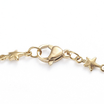 Star 304 Stainless Steel Link Chain Bracelets, with Lobster Claw Clasps