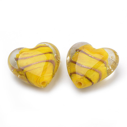 Handmade Gold Sand Lampwork Beads, Heart