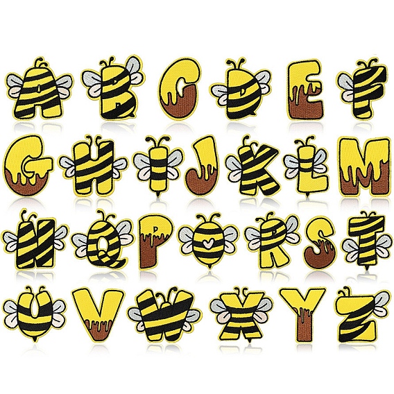 Apliques temáticos de letras a~z y abejas, computarizado bordado paño hierro en remiendos, accesorios de vestuario
