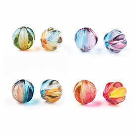 Two Tone Transparent Spray Painted Acrylic Corrugated Beads, for Name Bracelets & Jewelry Making, Round
