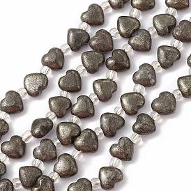 Natural Pyrite Beads Strands, with Seed Beads, Heart