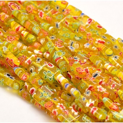 Handmade Millefiori Glass Square Bead Strands, 8x8x4mm, Hole: 1mm, about 51pcs/strand, 15.5 inch