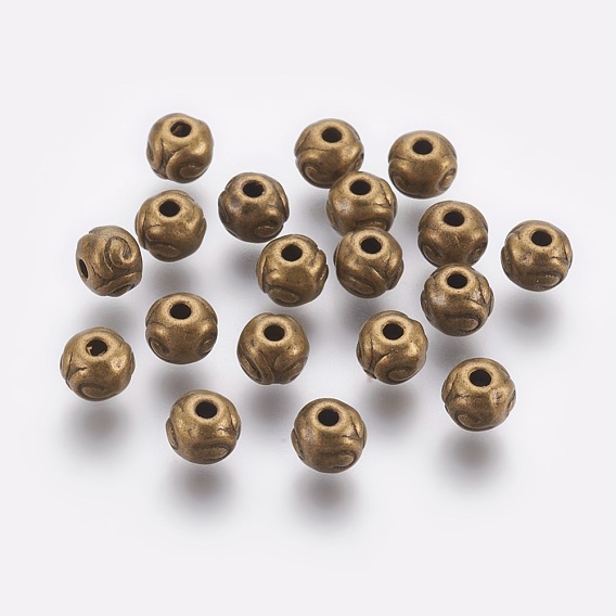Perles en alliage de style tibétain, sans plomb et sans cadmium, ronde, 5.5x4.5mm, Trou: 1mm